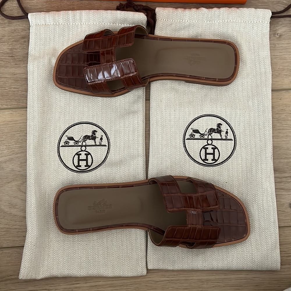 New Hermes Oran Exotic Skin Sandals - Picture 3 of 5